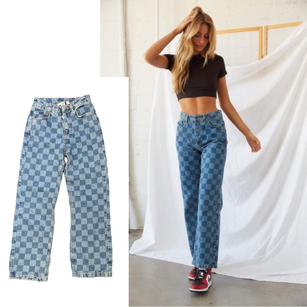 NWT Ragged Priest checkered dad jeans - 26 - blue